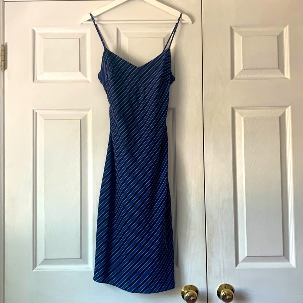 Banana Republic, blue black stripe slip dress, size 00 petite